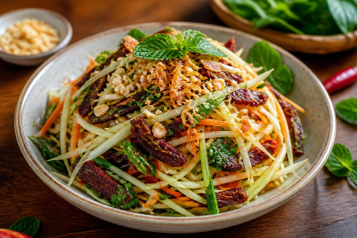 Green papaya salad with beef jerky