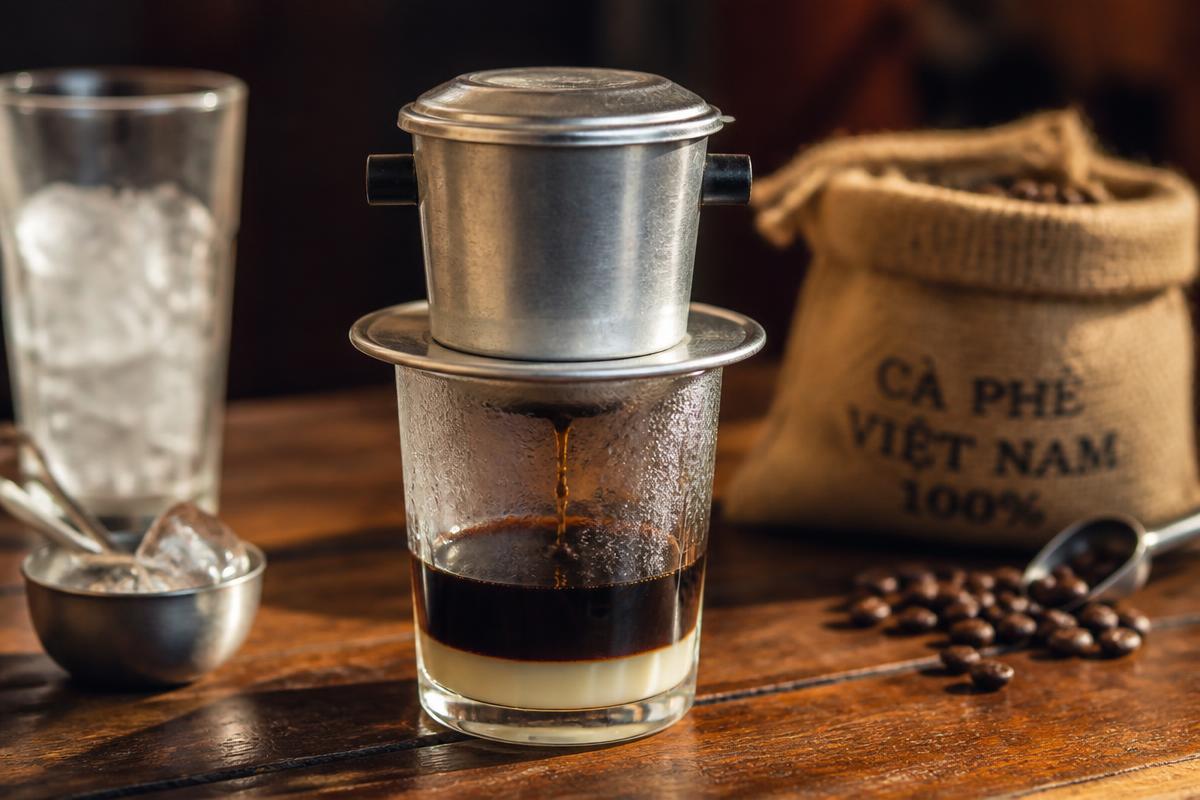 Vietnamese drip coffee with phin filter